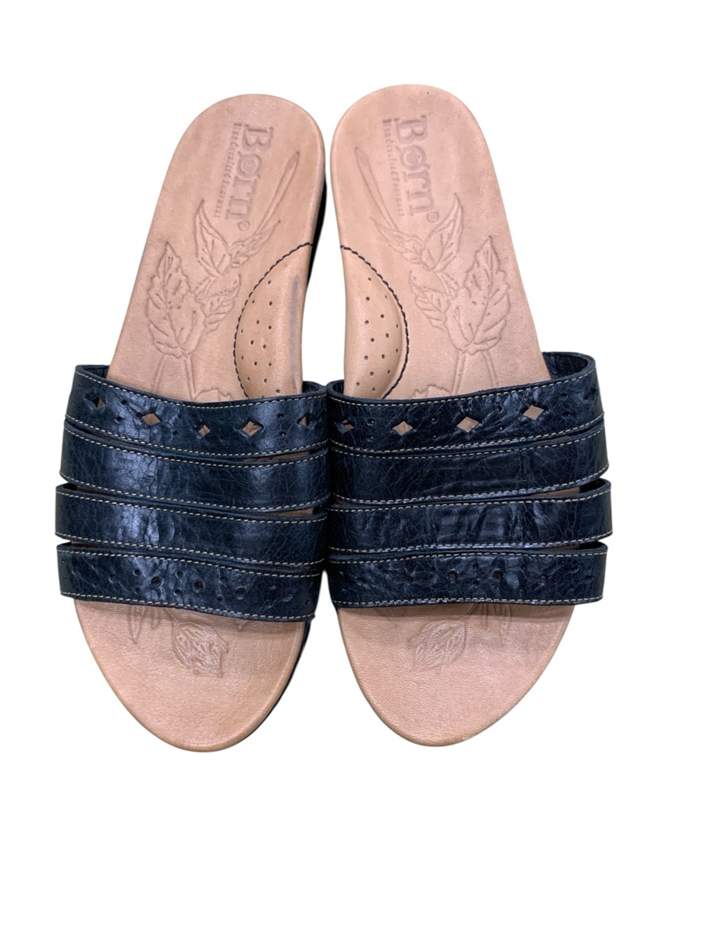 Born Black Leather Multi-Strap Slide Sandals S8